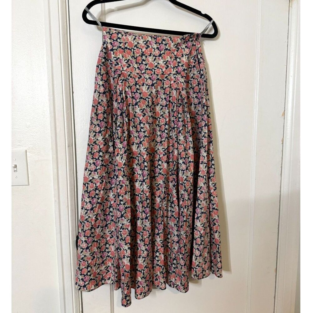 Vintage 80s Laura Ashley Pleated Skirt Multi Floral Cottage Great Britain